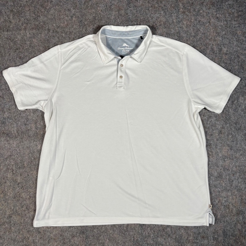 Tommy Bahama Polo Shirt Mens XXL White Tencel Blend Short Sleeve Golf Preppy